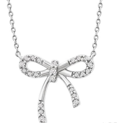 Sterling Silver 1/10cttw Diamond Bow Pendant Necklace
