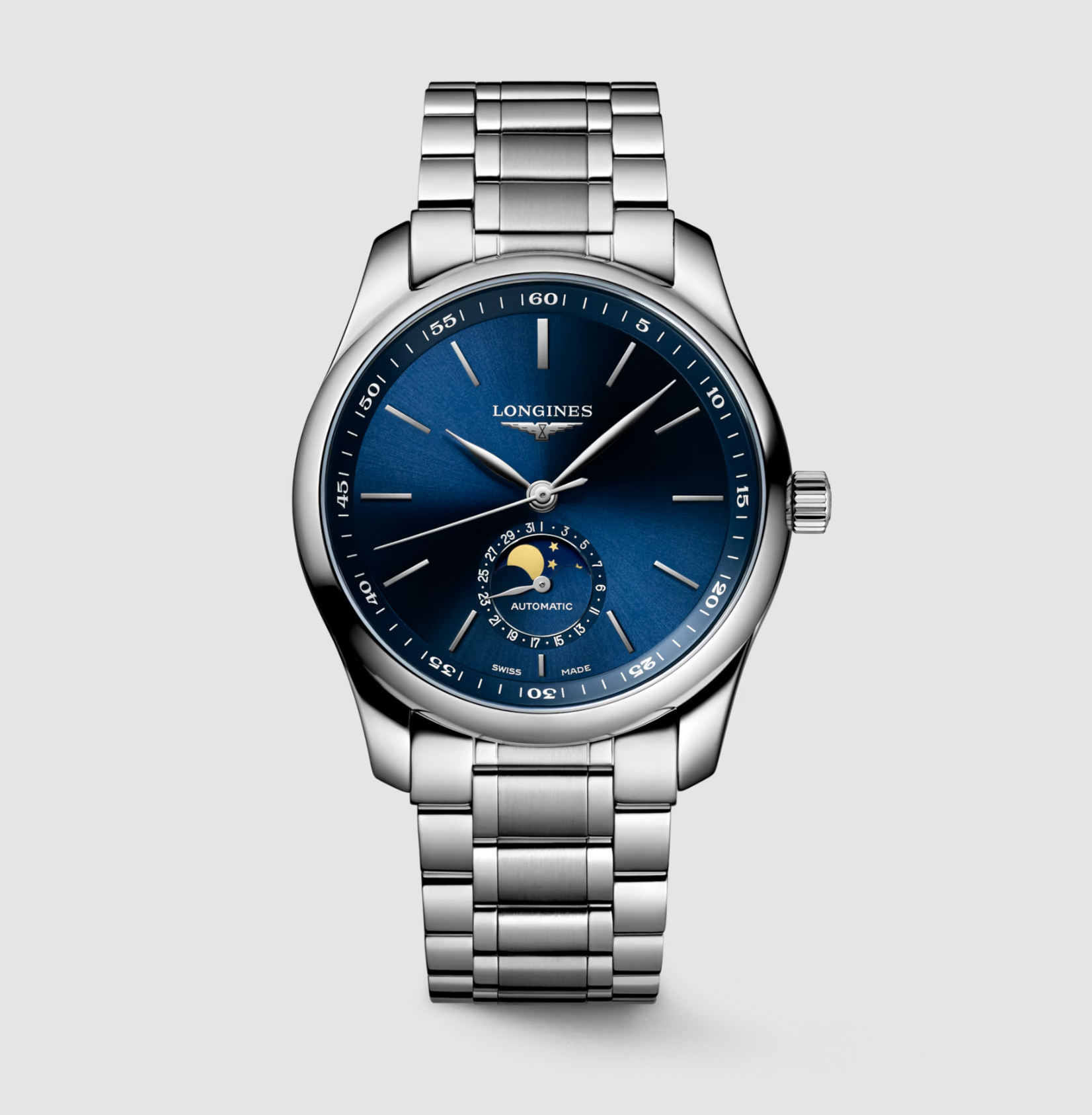 Longines Master Stainless Steel 40mm Moonphase Watch in Sunray Blue