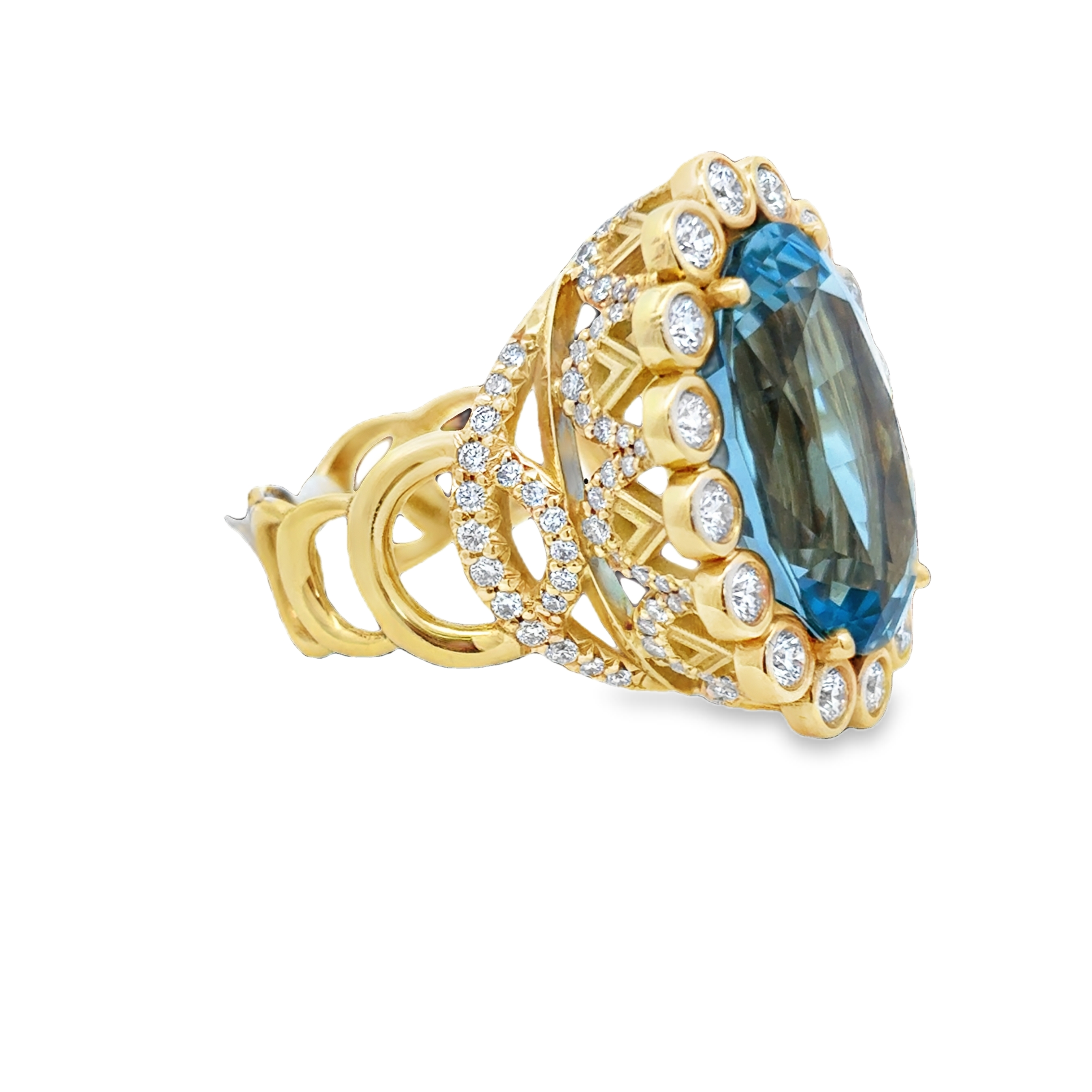 18K YG Aqua & Diamond Accent Easter Egg Ring by Erica Courtney