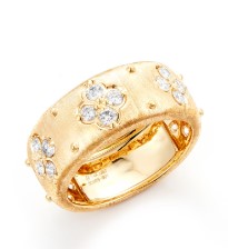 14K YG & PT Diamond Floral Station Band with Satin Brushed Finish