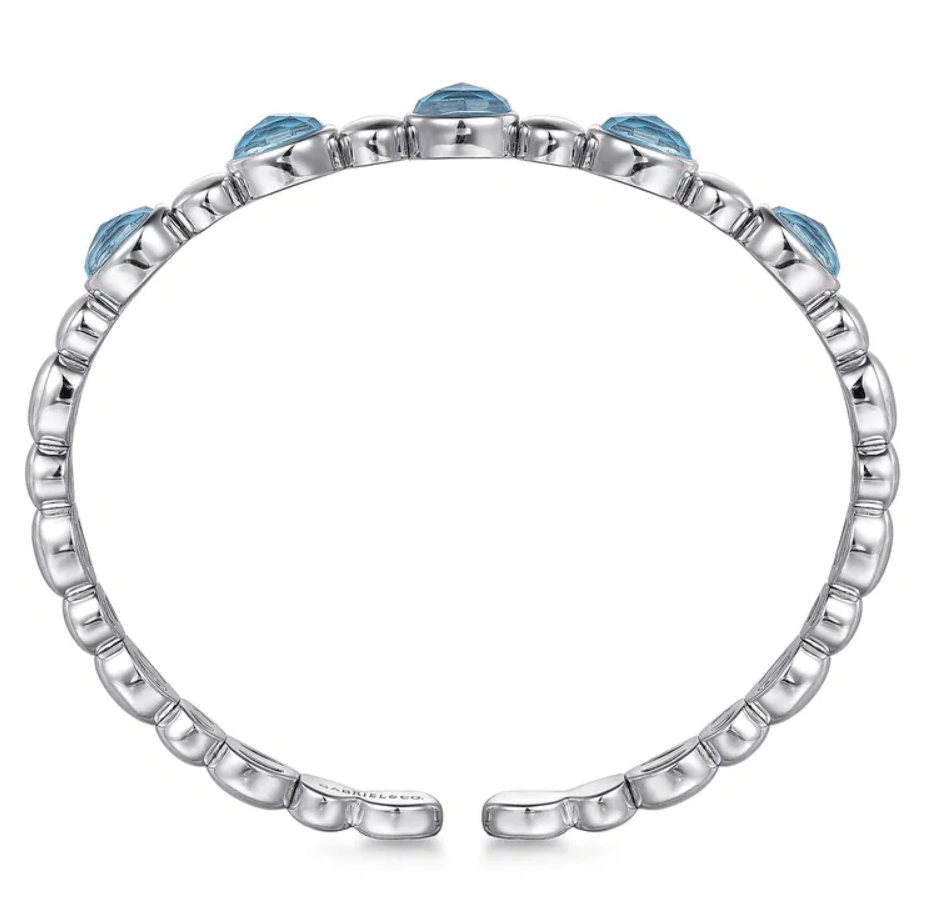 Sterling Silver Rock Crystal & Turquoise Bujukan Bangle by Gabriel NY