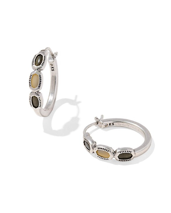 Rhodium Plated Mini Elisa Hoops in Vintage Black Mix by Kendra Scott Main image