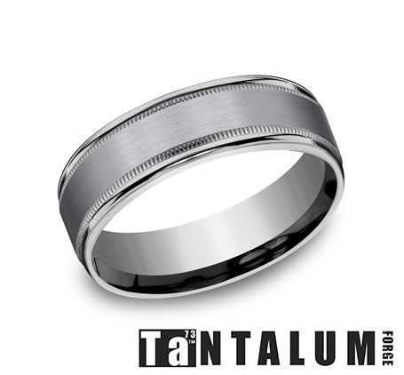 Grey Tantalum Satin Center Milgrain Polished Edge Band by Benchmark Main image