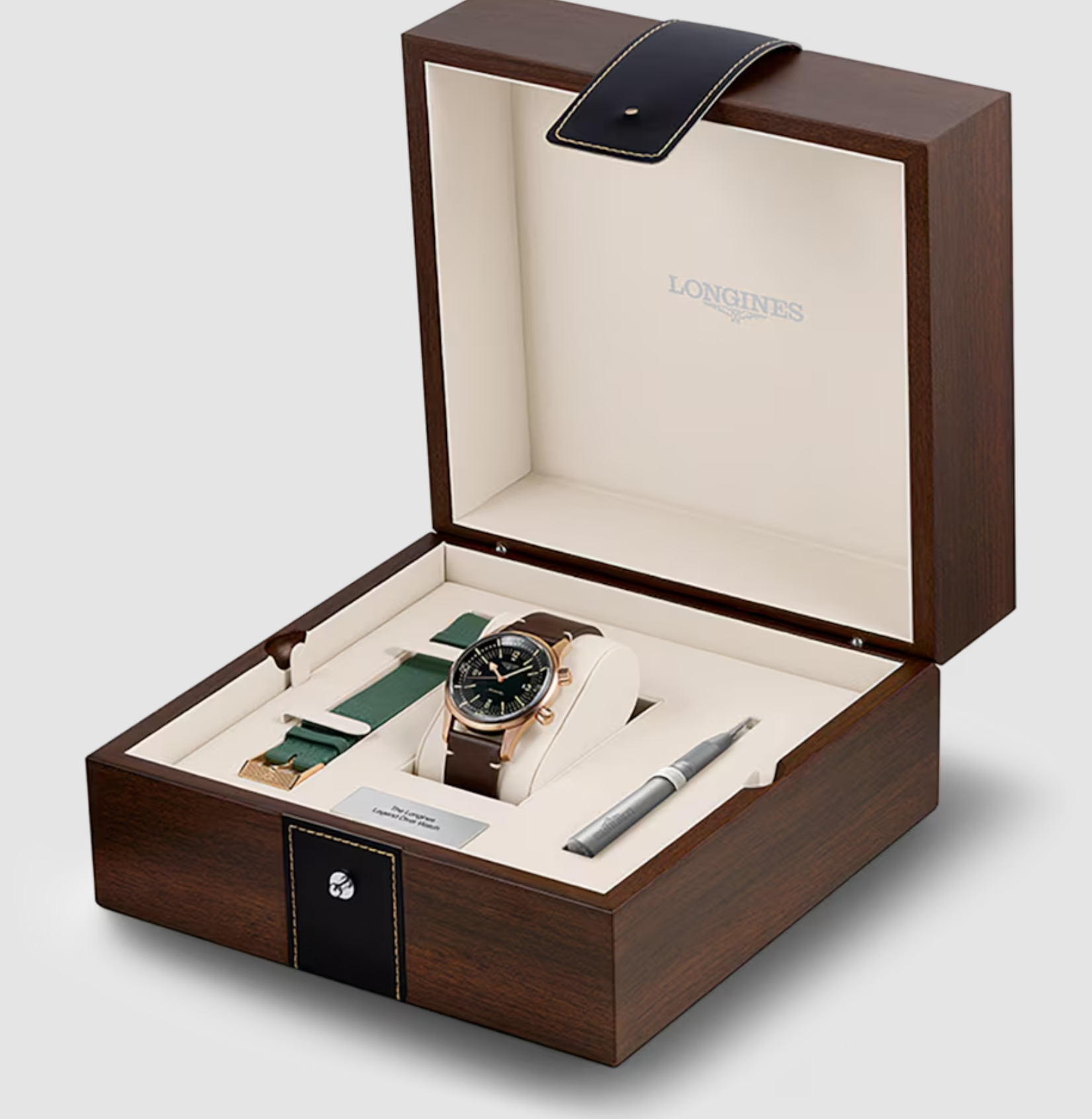 Longines Legend Diver Bronze & Titanium 42mm Watch with Green Dial & Leather Strap