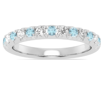 14K White Gold Alternating Aquamarine & Diamond Fishtail Anniversary Band Main image
