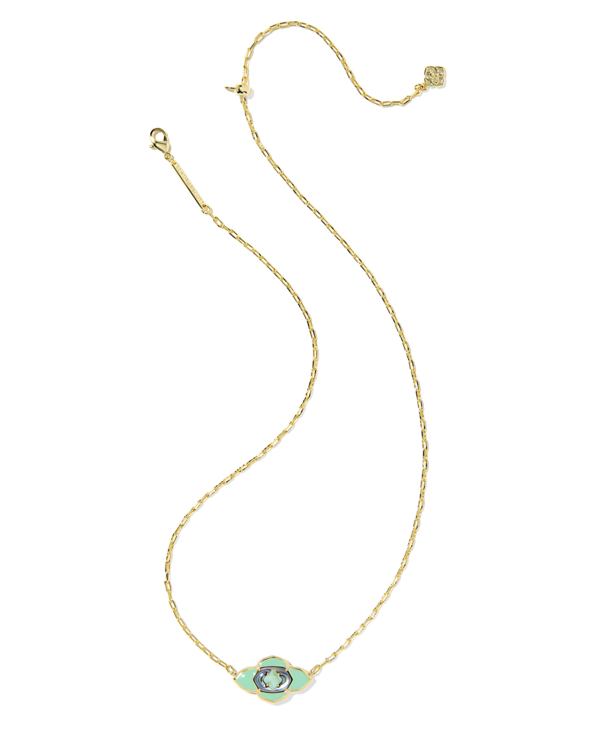 Gold Plated Abbie Medallion Pendant Necklace in Abalone Sea Green Mix by Kendra Scott Main image