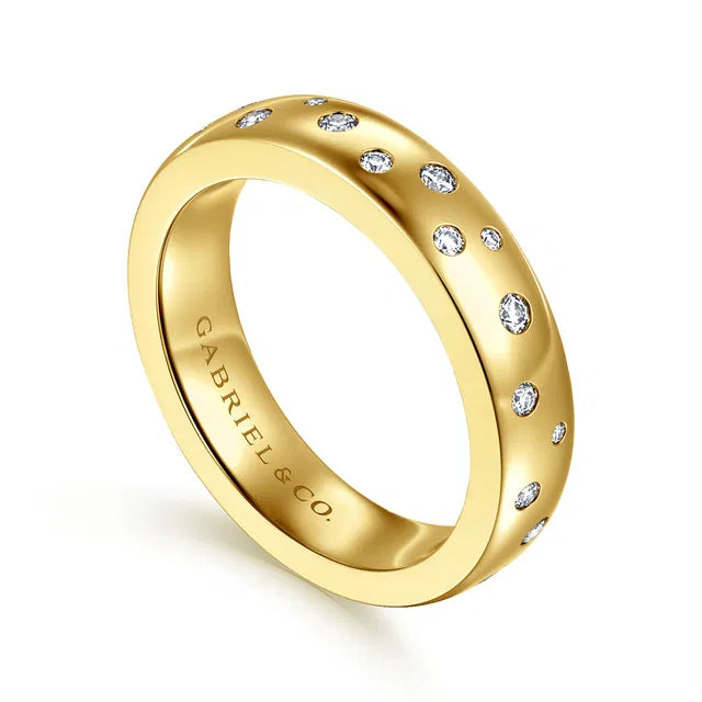 14K YG Burnish Set Cluster Diamond Cigar Band by Gabriel NY