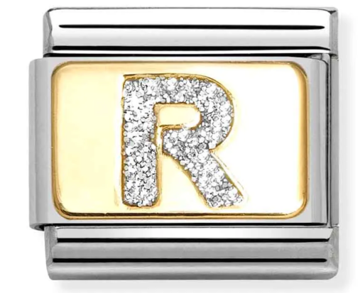 Stainless Steel & 18K Yellow Gold Glitter Letter R Initial Charm