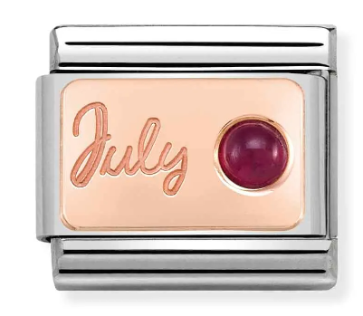 Stainless Steel & 9K Rose Gold July Ruby Birthstone Charm Main image