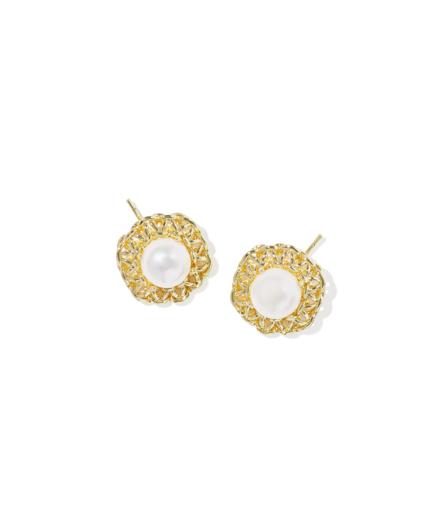 Gold Plated Gabriella Pearl Stud Earrings by Kendra Scott