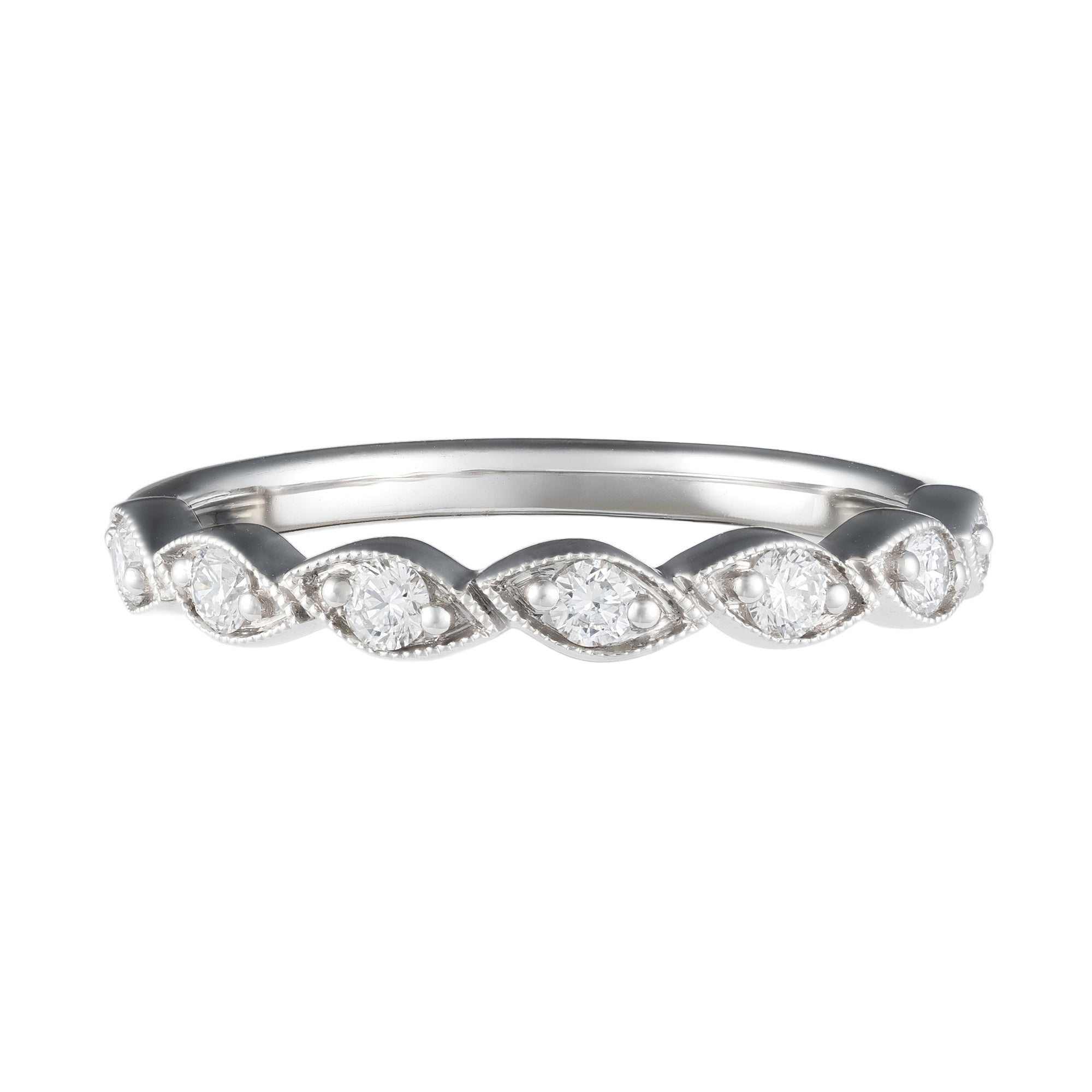 14K White Gold 1/4cttw Diamond Marquise Shape Milgrain Wedding Band Main image