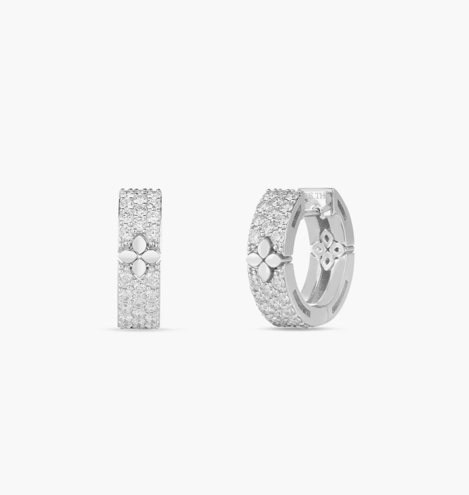 18K White Gold Full Pave Diamond Love in Verona Small Hoops by  Roberto Coin