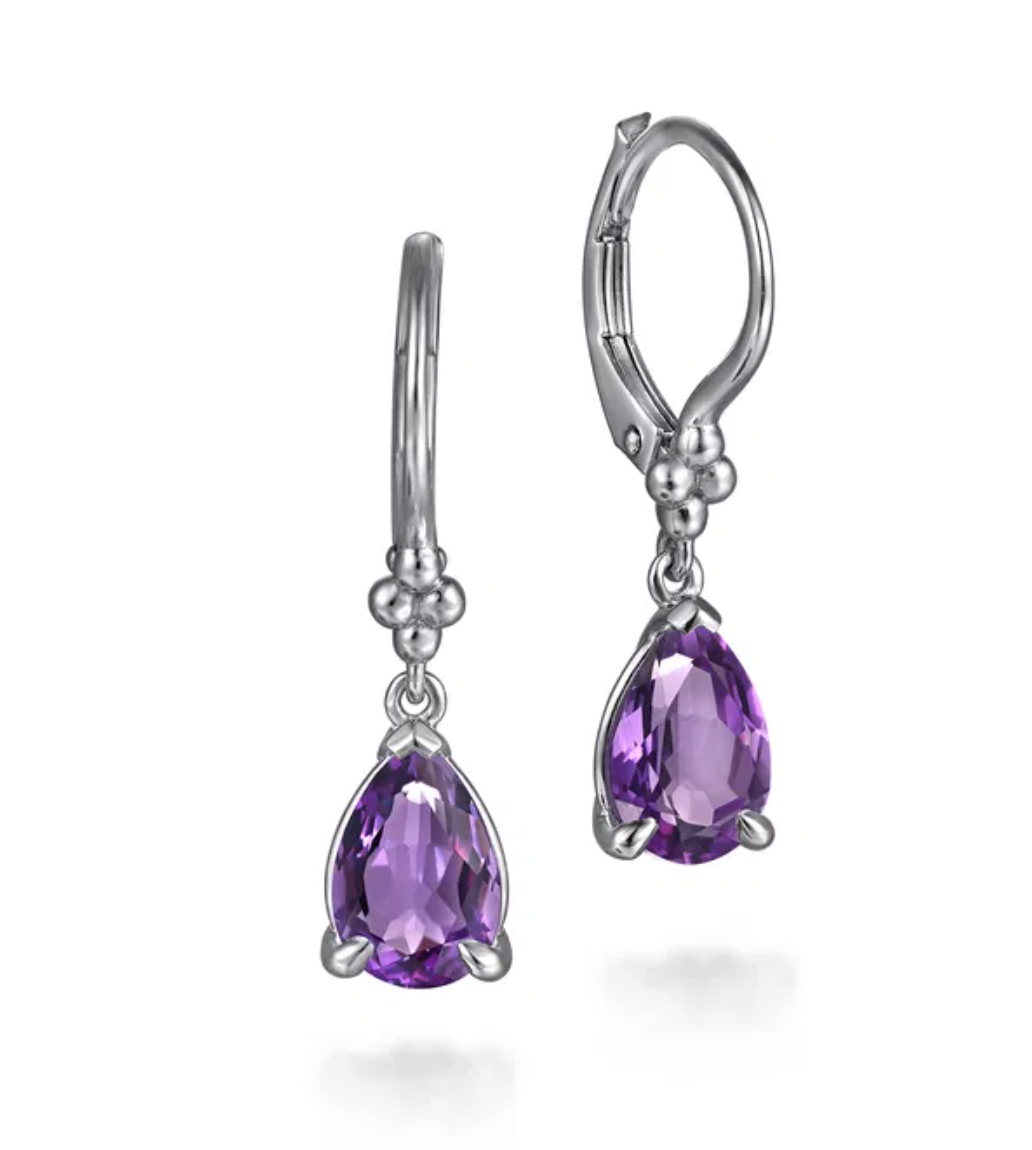Sterling Silver Bujukan Amethyst Drop Earrings by Gabriel NY