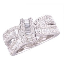 14K WG Diamond Baguette Ribbon Crossover Wide Band Main image