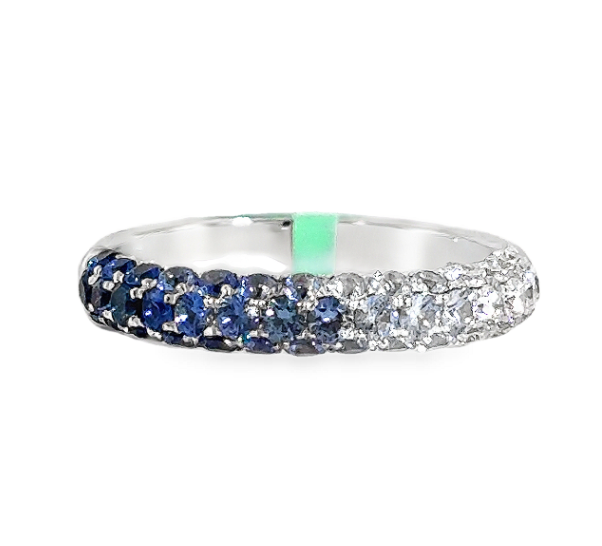 18K White Gold Ombre Blue Sapphire & Diamond Band by David Kord