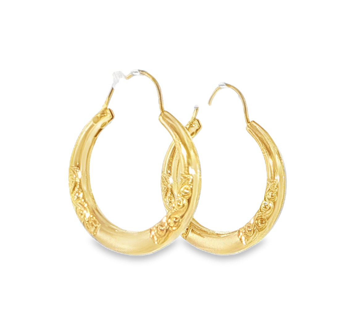 14K Yellow Gold Small Decorative Hoops *Estate Item Sold as is, Final Sale*