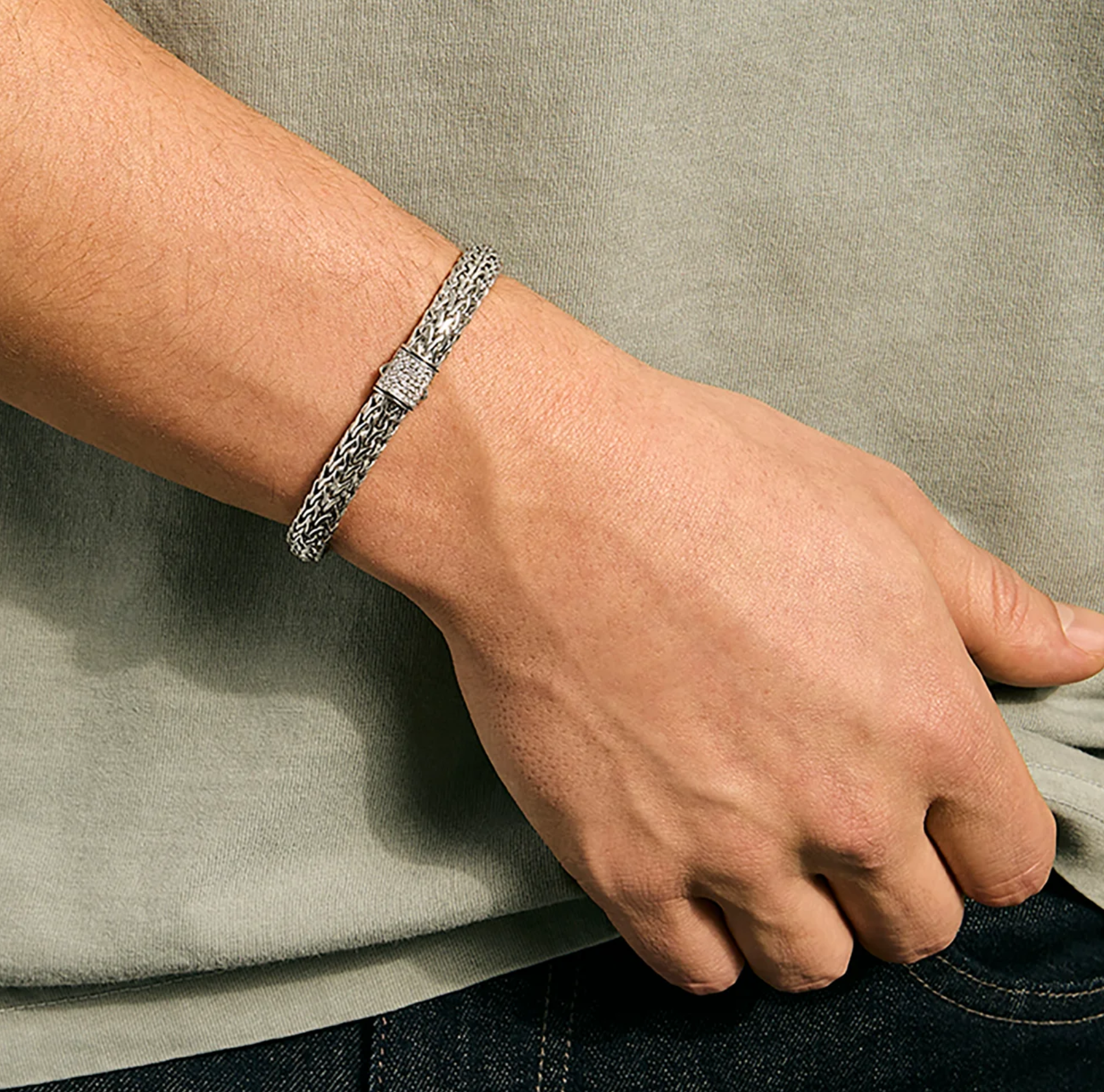 Sterling Silver Icon 6.5mm Bracelet with Diamond Clasp by John Hardy