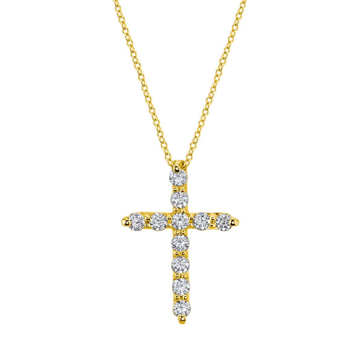 18K Yellow Gold Diamond Shared Prong Cross Pendant Necklace by Joshua J Main image
