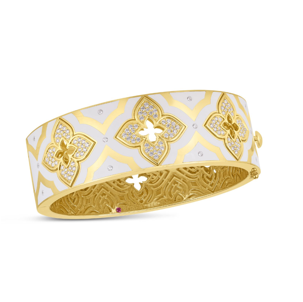 18K Yellow Gold Diamond & White Enamel Venetian Princess Bangle by Roberto Coin Main image