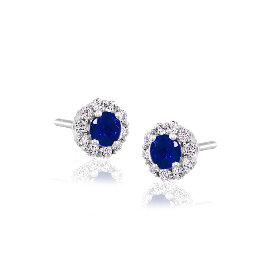 14K WG Round Blue Sapphire & Diamond Halo Studs by David Kord Main image