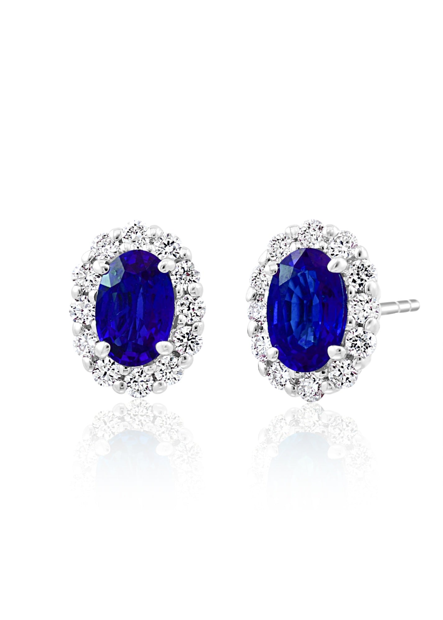 14K WG Oval Sapphire & Diamond Halo Studs by David Kord Main image