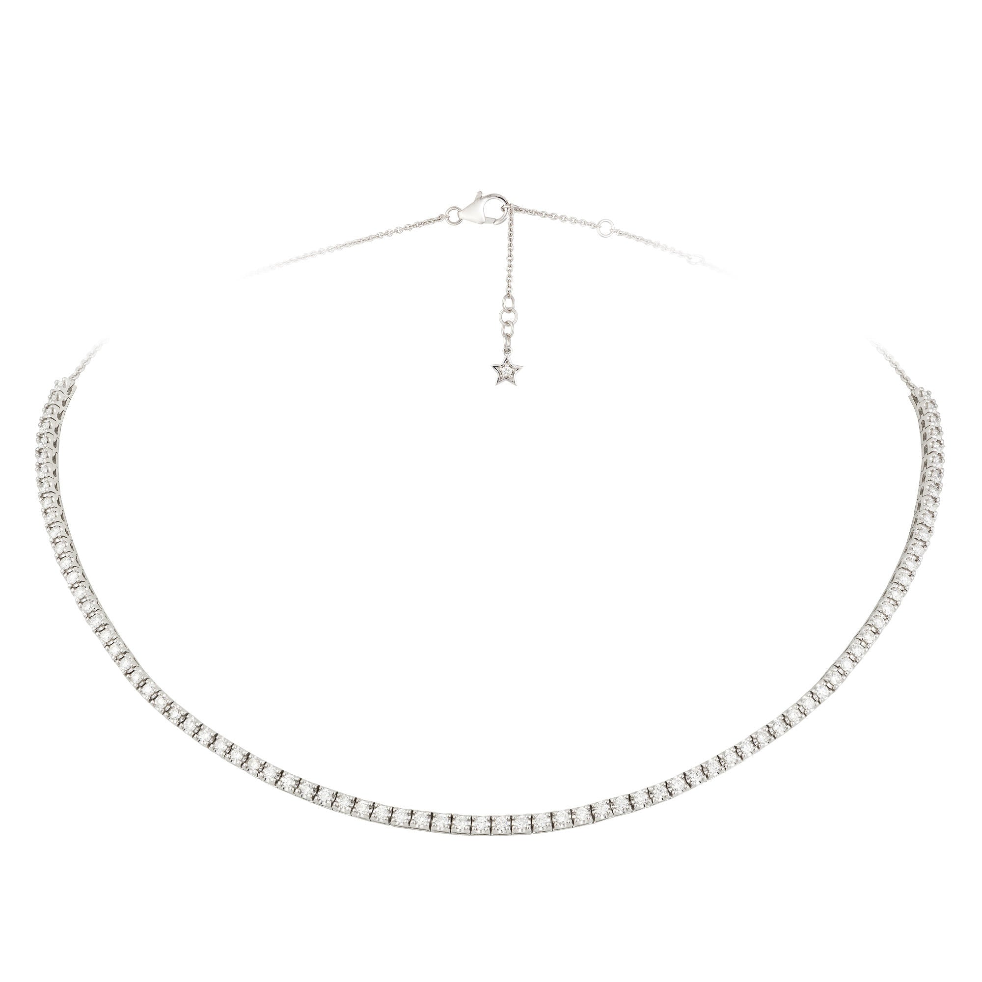 18K WG Diamond Line Adjustable Tennis Necklace