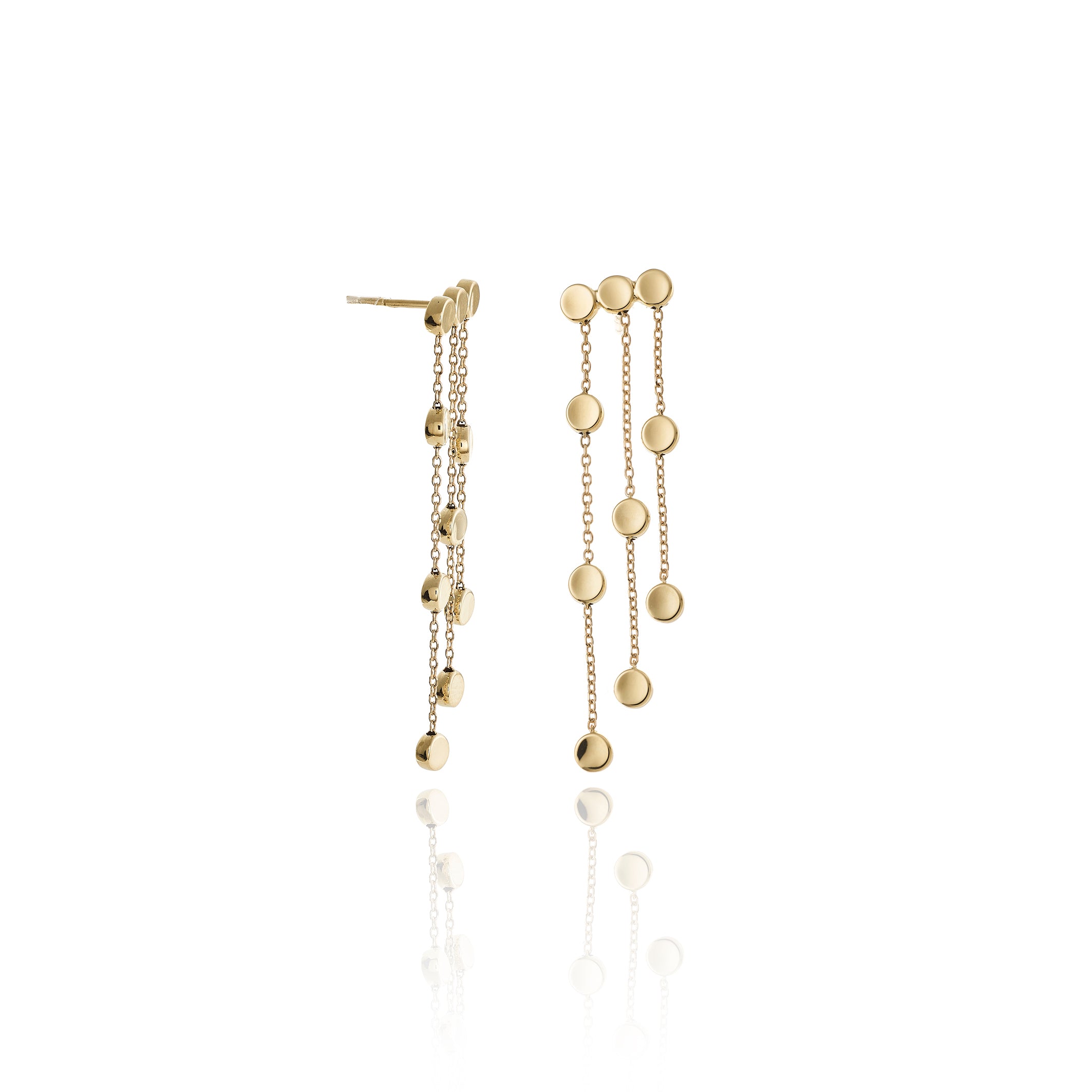 18K YG Armillas Glow Polished Disc Waterfall Dangle Earrings by Chimento