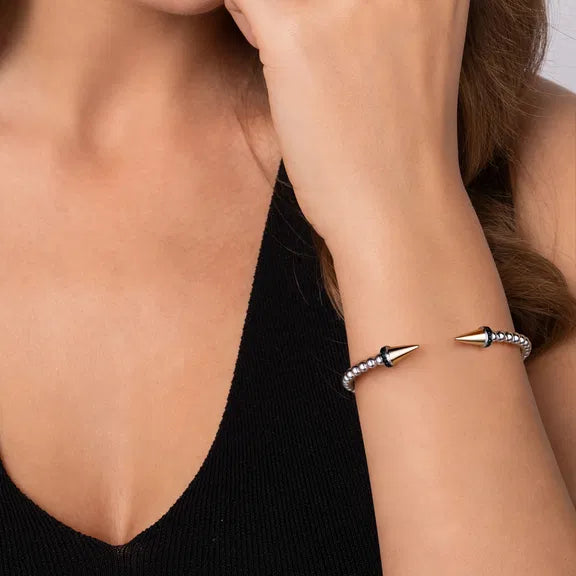 SS/14K YG Bujukan Black Spinel Punk Bangle Bracelet by Gabriel NY