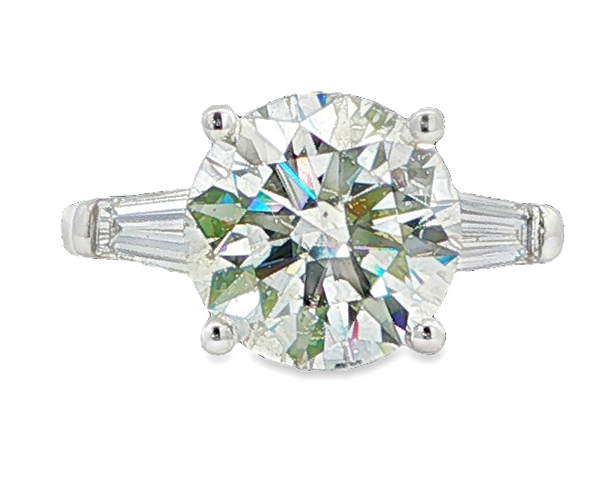 18K WG Round & Tapered Baguette Three-Stone Ring