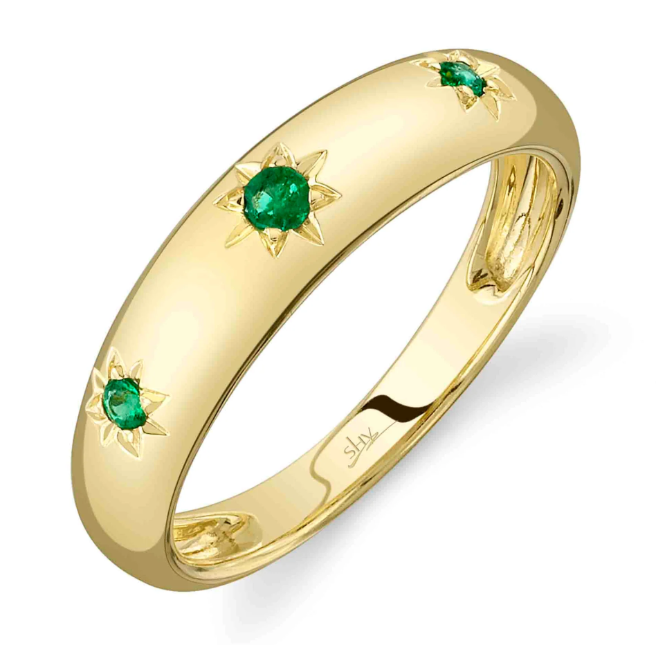 14K YG Emerald Star Domed Band by Shy Creation Main image