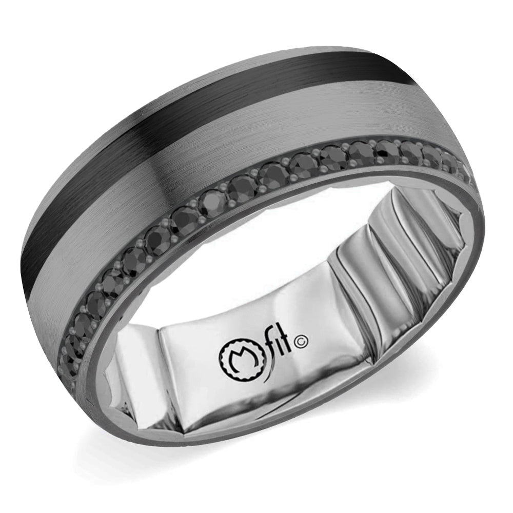 14K WG & Grey Tantalum Black Ceramic Inlay w/ Black Diamond Eternity Men's Band by Mfit Main image
