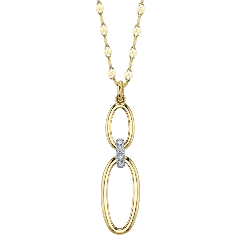 14K YG Diamond Oval Link Pendant on Sparkle Chain by Shy Creation Main image