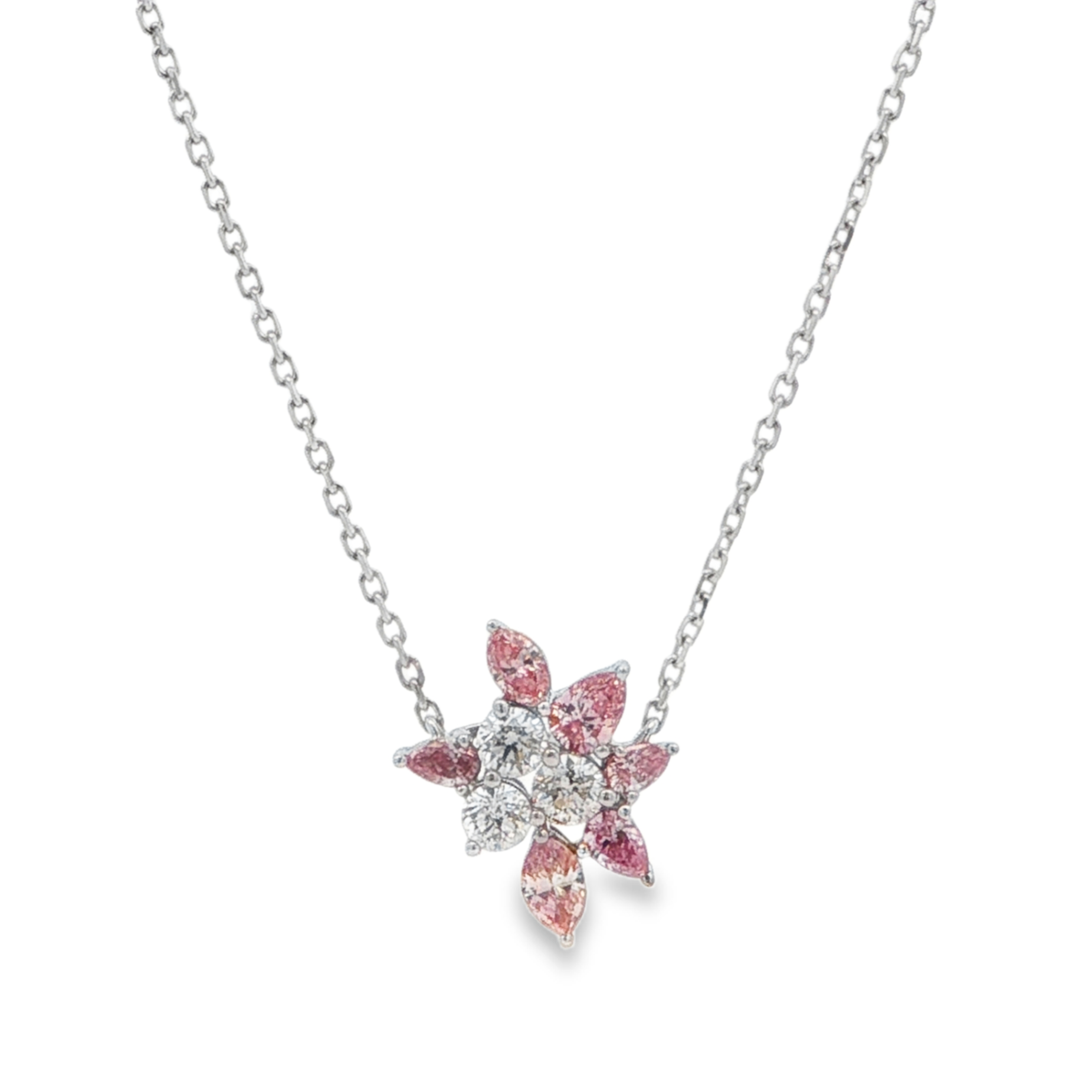 18K WG Pear Shape Diamond & Pink Diamond Cluster Pendant Necklace Main image