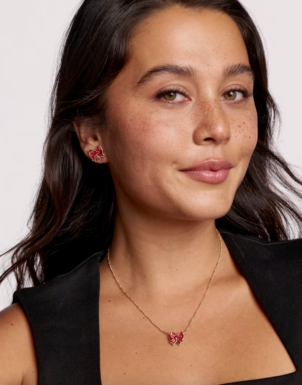 Haley Gold Plated Bow Short Pendant Necklace in Scarlet Red MOP by Kendra Scott