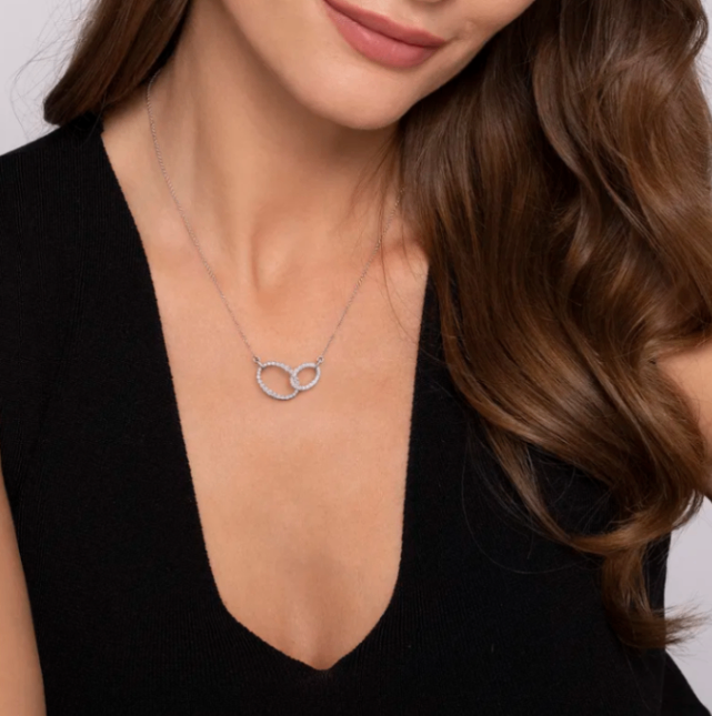 14K WG Diamond Interlocking Oval Link Chain Pendant Necklace by Gabriel NY Secondary image