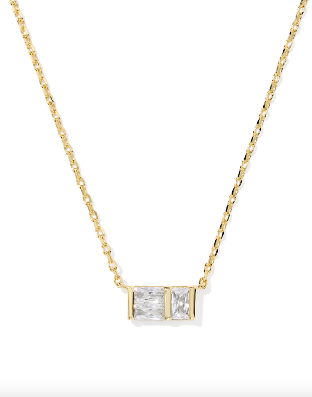 Jamie Gold Plated Short Pendant Necklace in White CZ by Kendra Scott