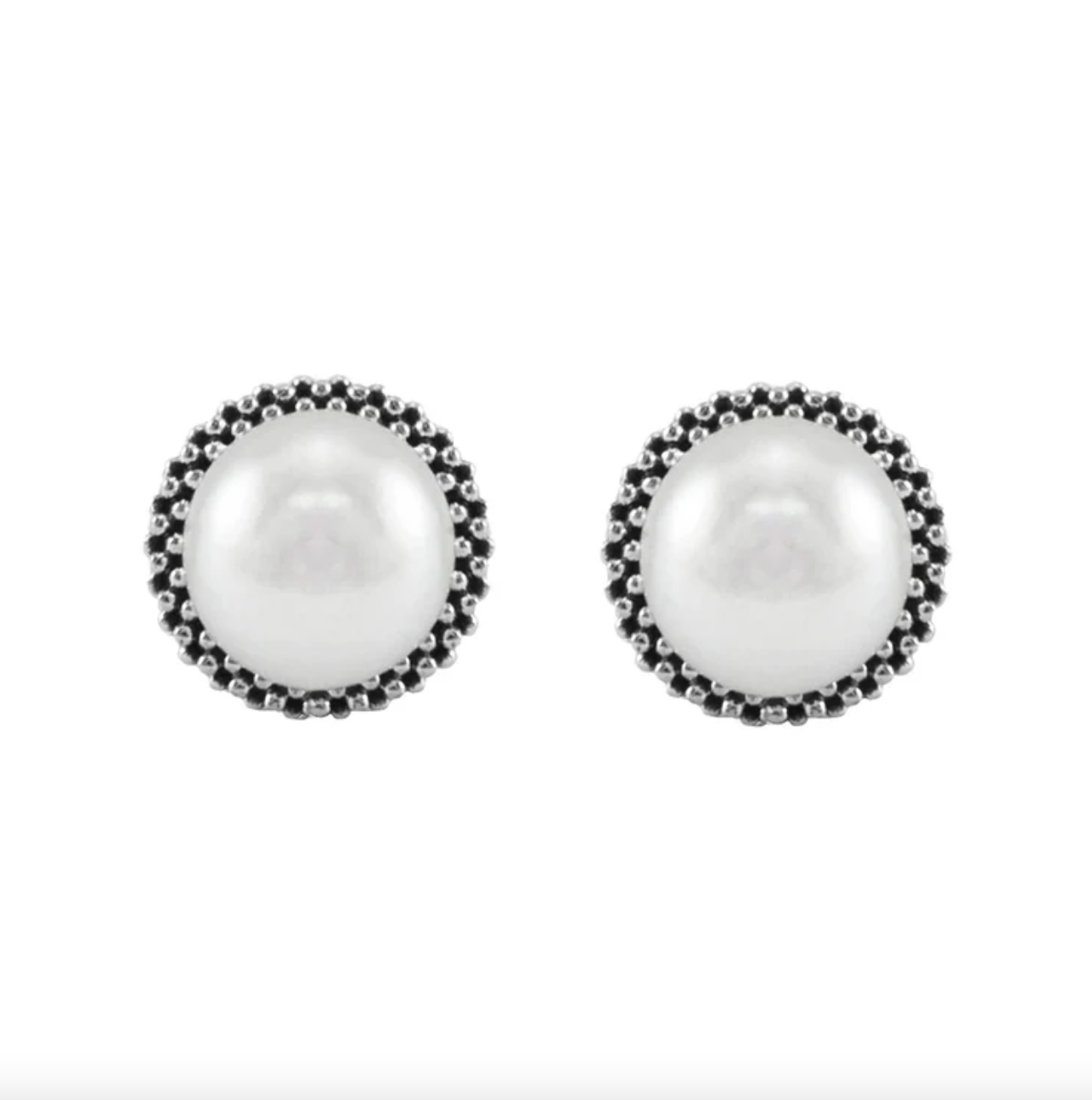 Sterling Silver Luna Pearl Stud Earrings with Caviar Halo by LAGOS Secondary image