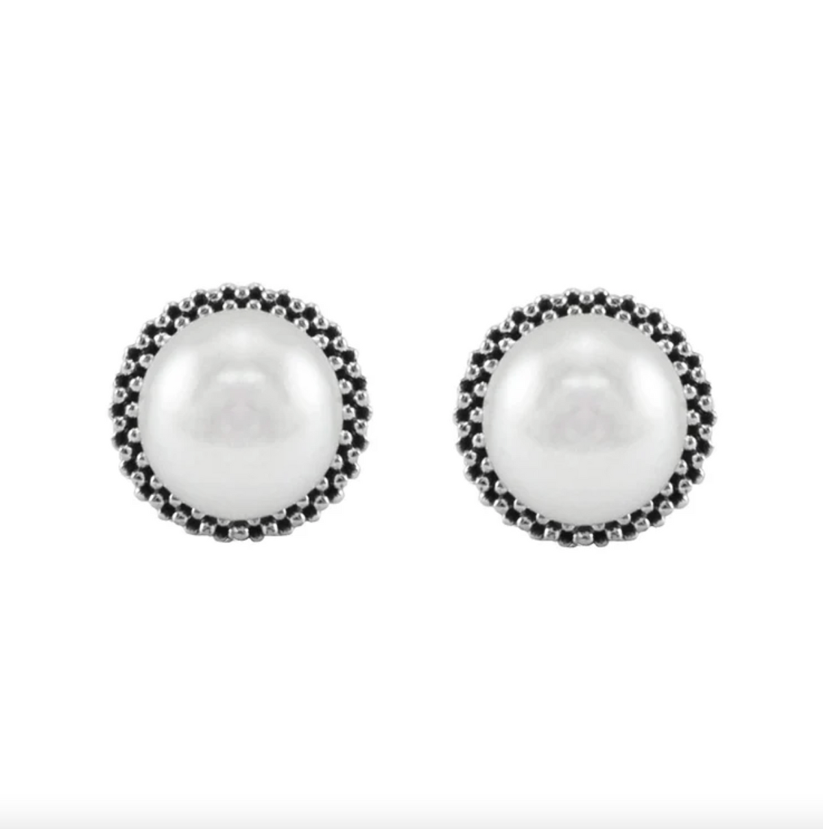 Sterling Silver Luna Pearl Stud Earrings with Caviar Halo by LAGOS