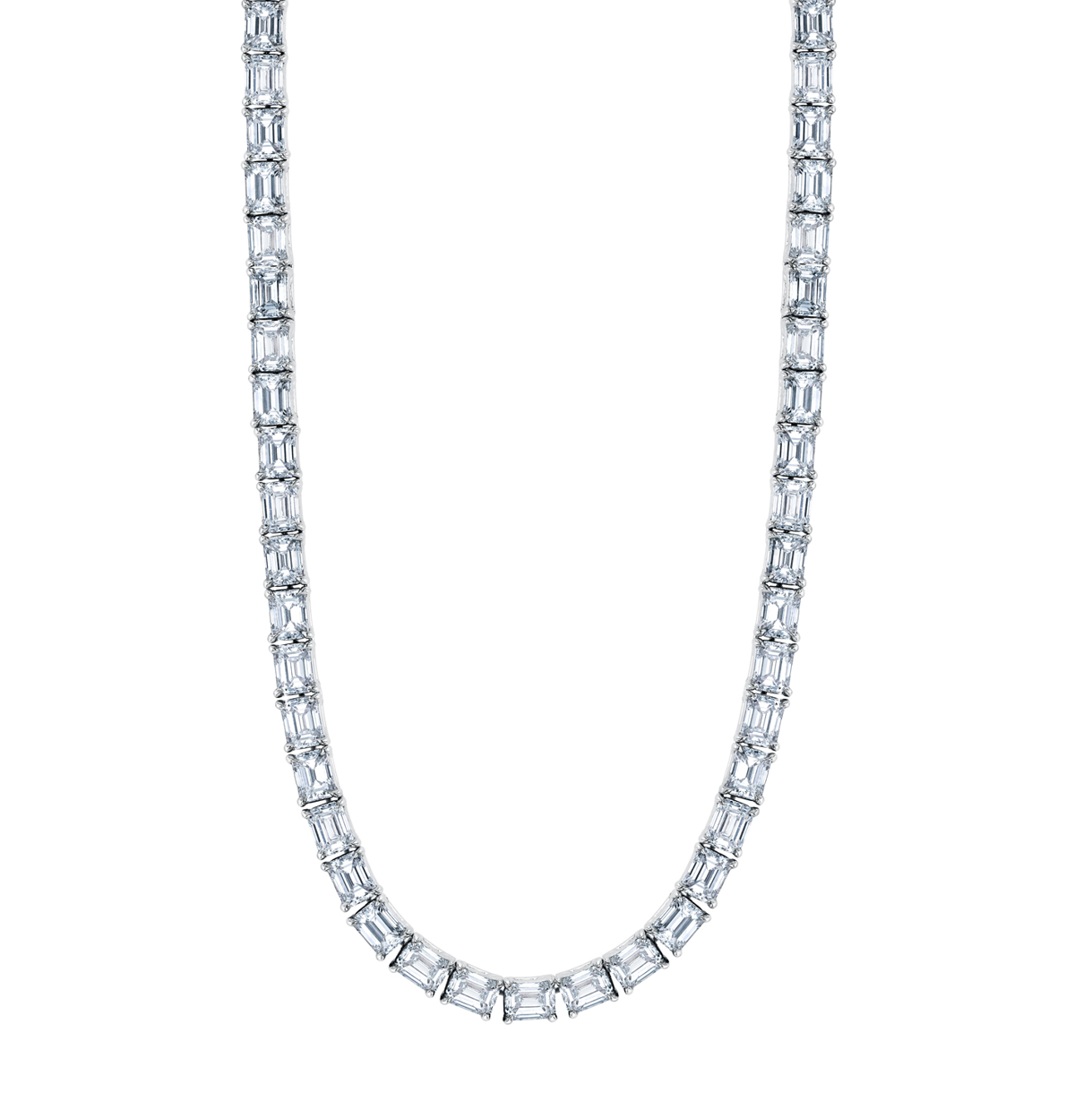 Platinum East-West Diamond Emerald Cut Tennis Necklace by Joshua J Main image