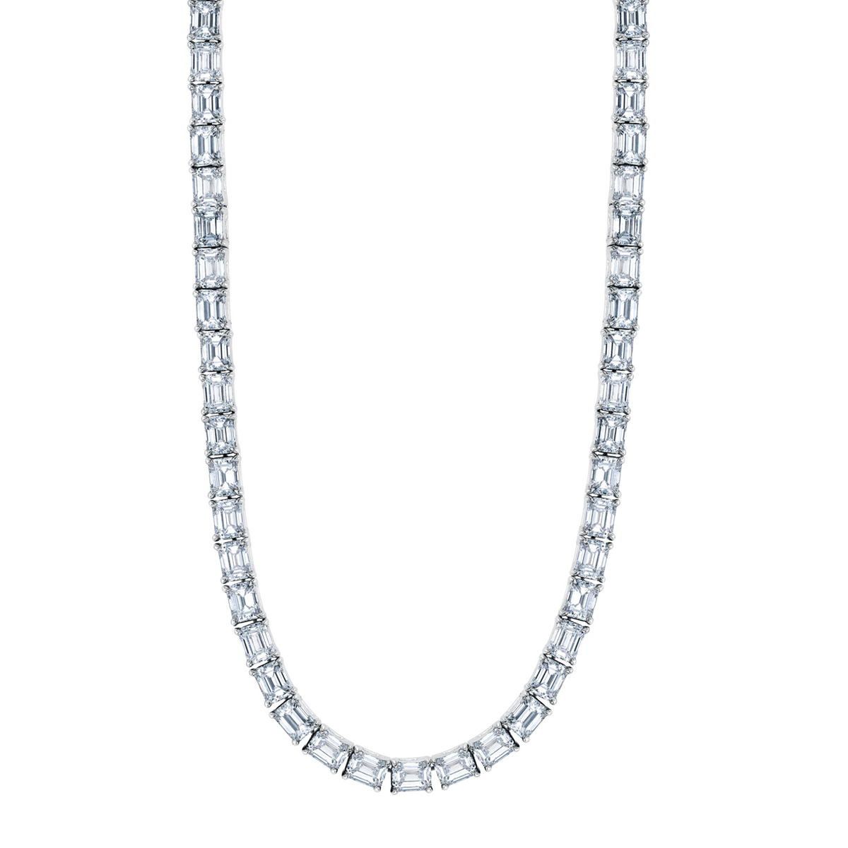Platinum East-West Diamond Emerald Cut Tennis Necklace by Joshua J