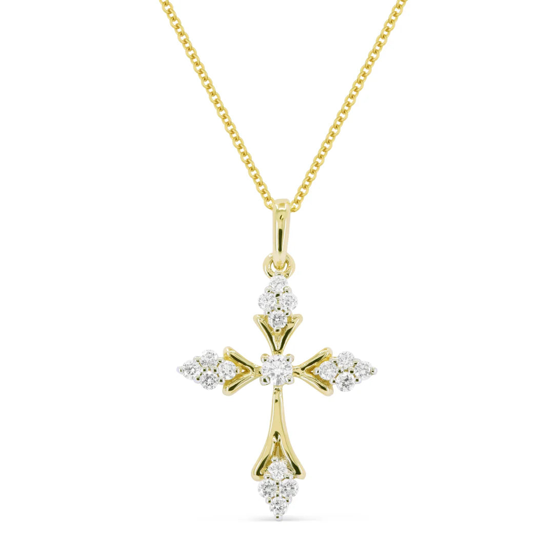 14K Two-Tone 1/5cttw Diamond Cross Pendant Necklace Main image