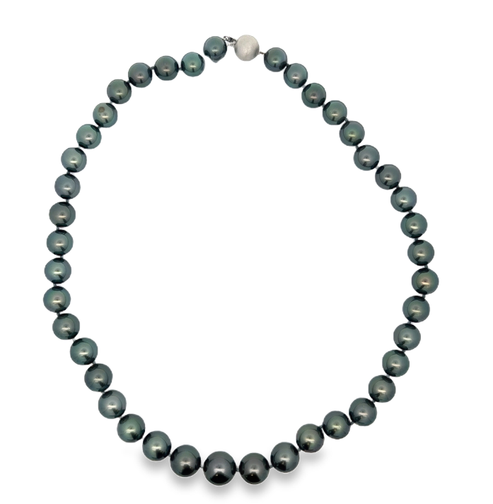 18K WG Graduated Tahitian Pearl Strand Necklace (12.6 x 9.2)