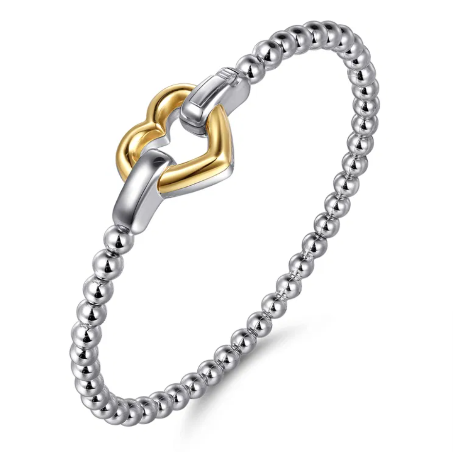 Sterling Silver/14K Bujukan Heart Lock Bangle by Gabriel NY Secondary image