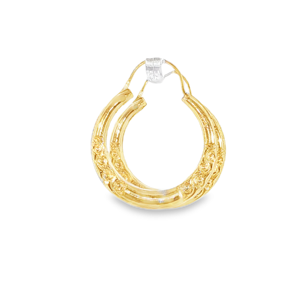 14K Yellow Gold Small Decorative Hoops *Estate Item Sold as is, Final Sale* Secondary image