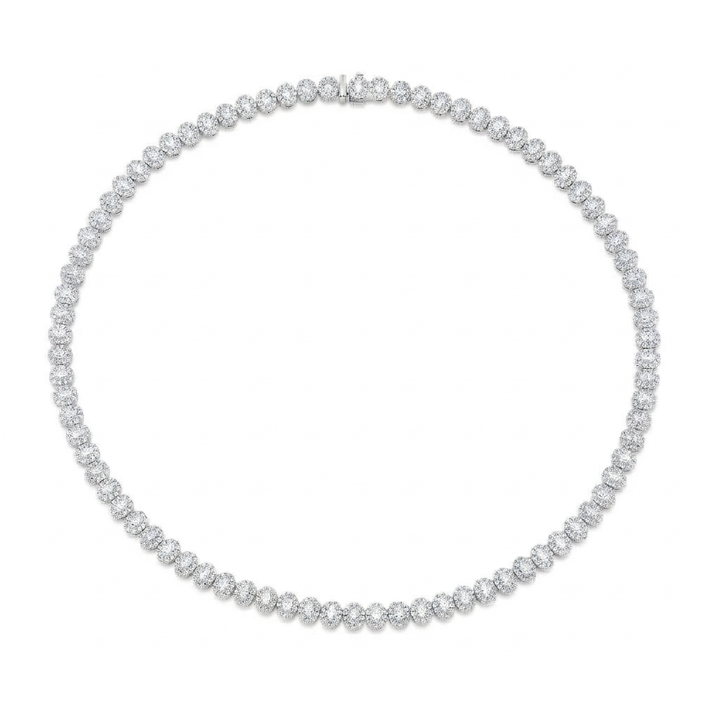 18K White Gold Oval Micro Pave Halo Tennis Necklace by Joshua J Main image