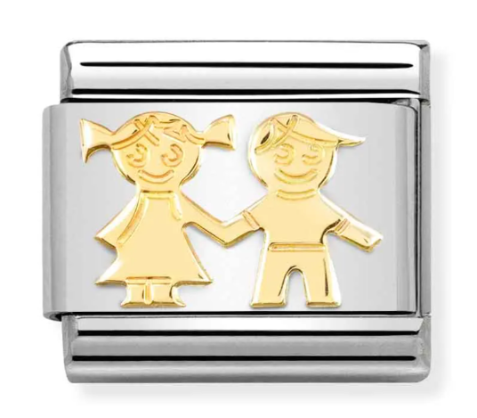 Stainless Steel & 18K Yellow Gold Sister & Brother Charm