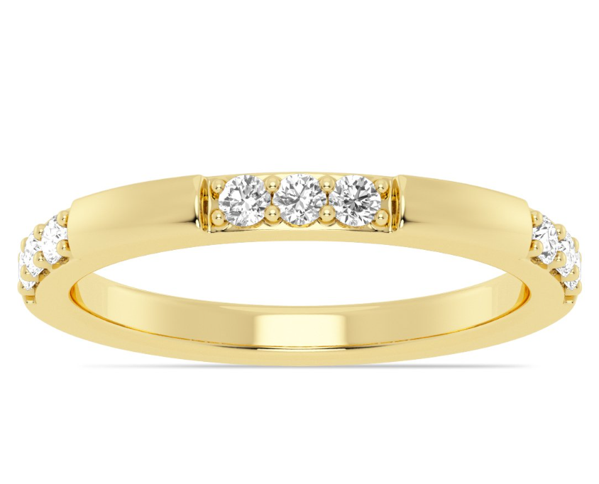 14K YG Round Triple Diamond Station Band by Imagine Bridal Main image