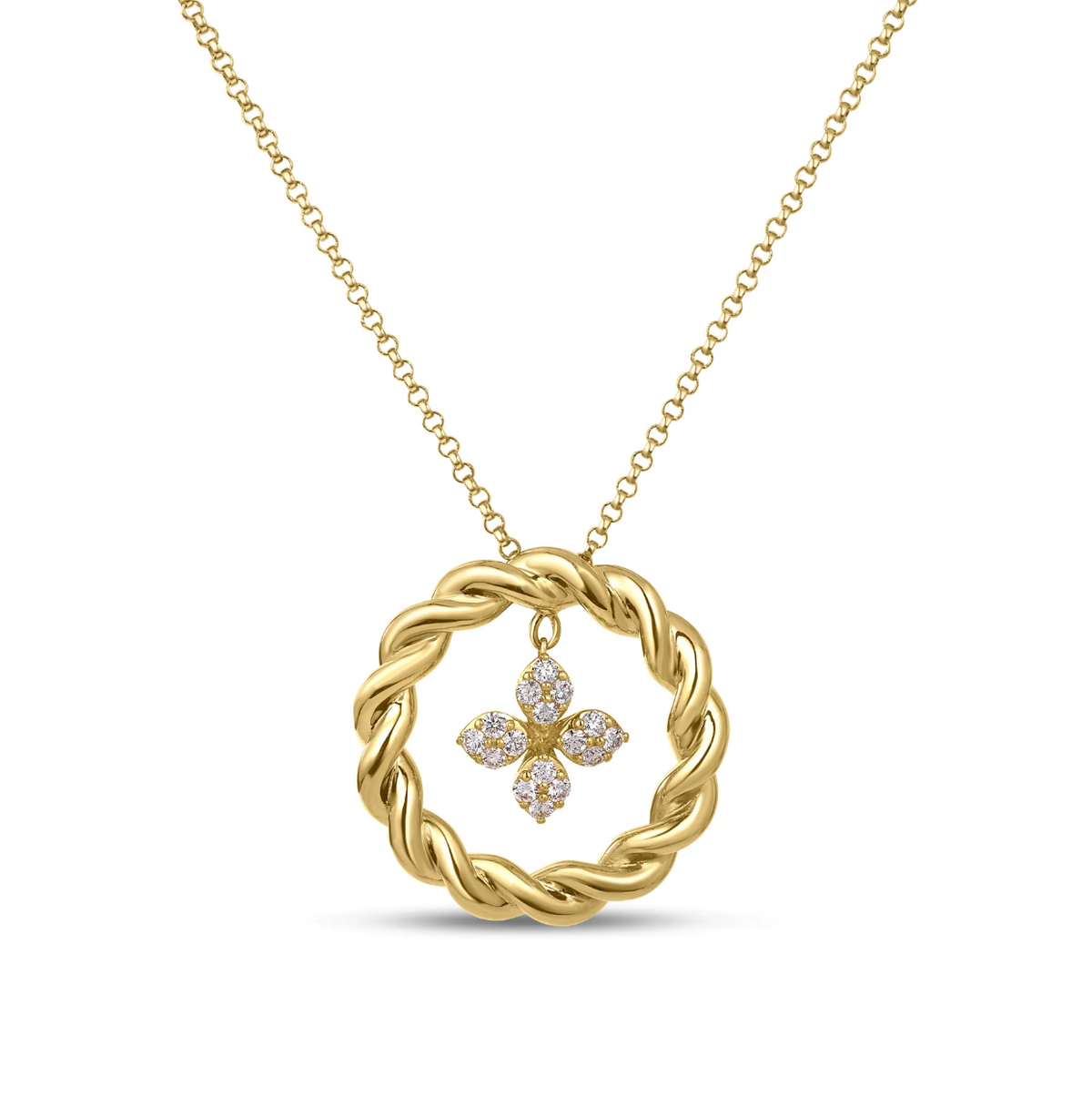 18K Yellow Gold Diamond Love in Verona Pendant Necklace by Roberto Coin