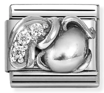 Stainless Steel & Sterling Silver Aquarius Zodiac Charm with CZ Main image