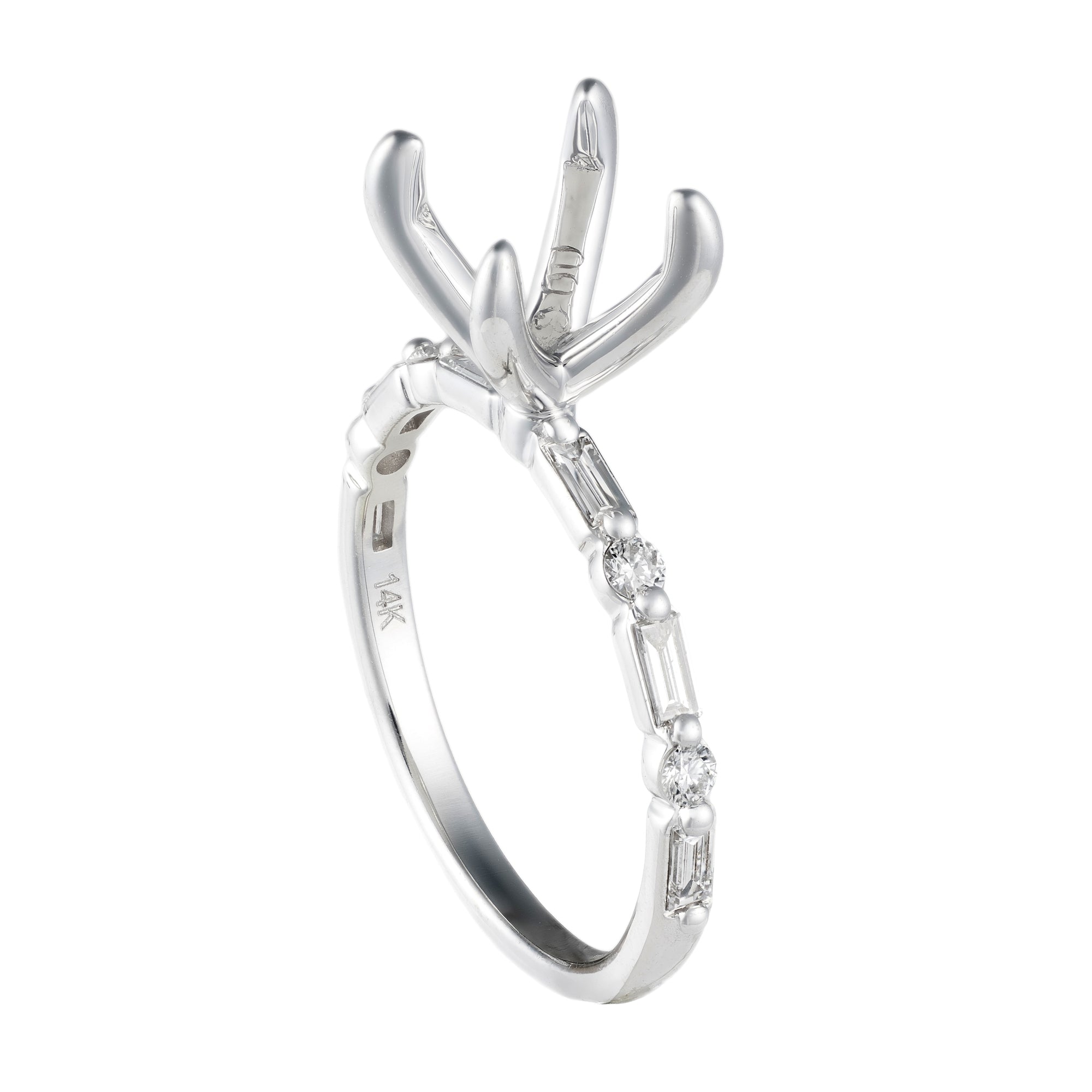 14k White Gold 1/3cttw Baguette and Round Diamond Semi-Mount Engagement Ring